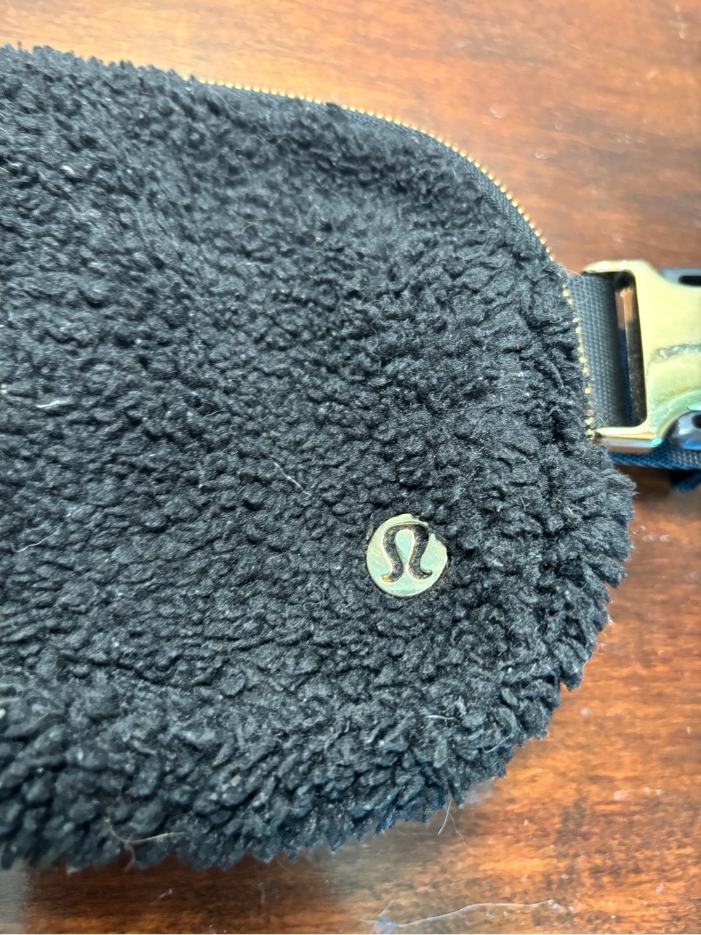 Lululemon Black Sherpa Fleece Belt Bag Gold Hardware - Picture 2 of 3